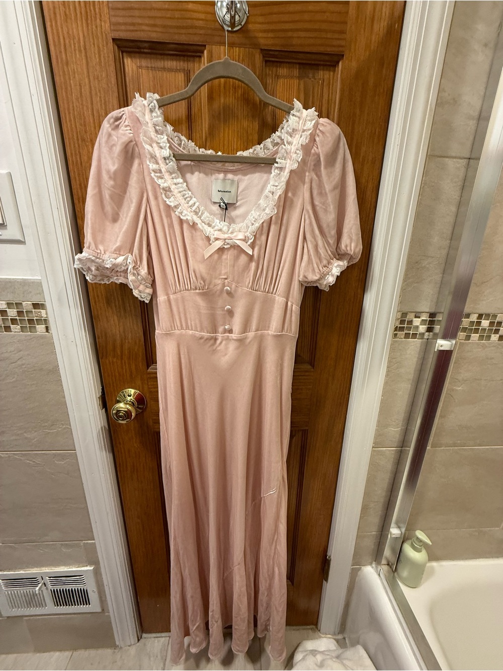 Reformation Pink Lace-Trim Maxi Dress